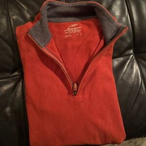 J. Crew Men's Vibrant Orange/ Gray Sueded Quarter Zip-Up Sweater 100% cotton
